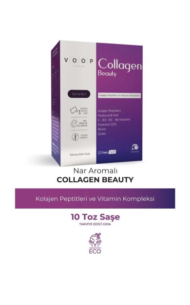 Voop Collagen Beauty Yüksek Biyoaktif Hidrolize Kolajen %100 Saf Ve Doğal - 10 Toz Saşe