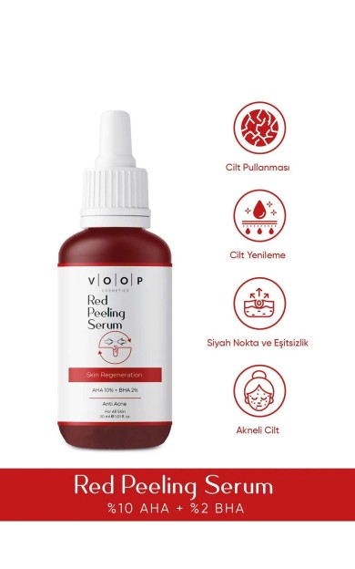 Voop Cilt &amp; Yüz Bakım Serum, Leke Karşıtı Kırmızı Peeling - 10 Ml | %10 Aha, %2 Bha