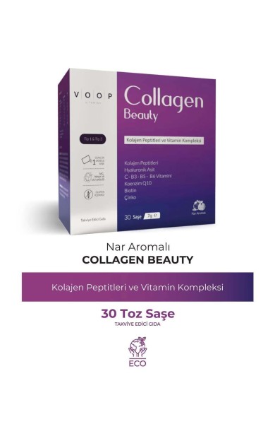 Voop Collagen Beauty Yüksek Biyoaktif Hidrolize Kolajen %100 Saf Ve Doğal - 30 Toz Saşe