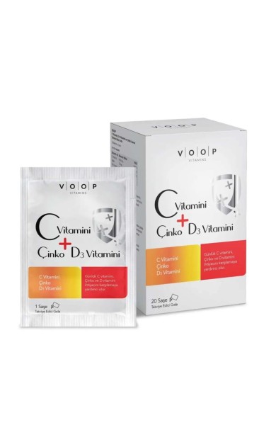 Voop C Vitamini + Çinko &amp; D3 Vitamini | Günlük Vitamin Takviyesi - 20 Toz Saşe