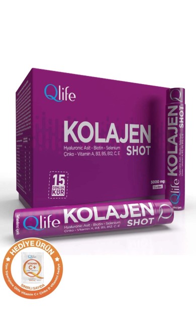 Qlife Kolajen 5000 Mg 15 Tüp (Hyaluronik Asit, Biotin, Selenyum, Çinko, A, B3, B5, B12, C, E Vitamini)