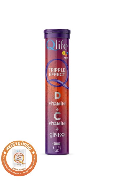 Qlife Tripple Effect D Vitamini + C Vitamini + Çinko 20 Efervesan Tablet