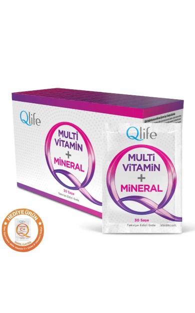 Qlife Multivitamin + Mineral Ahududu Aromalı 30 Saşe