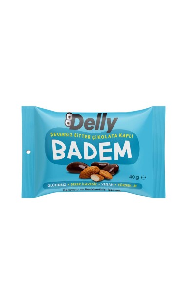 Delly Şeker İlavesiz Bitter Çikolata Kaplı Badem 40g X 12 Adet