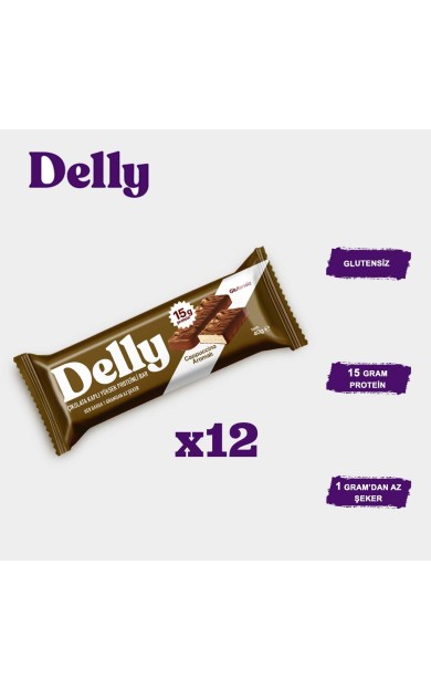 Delly Çikolata Kaplı, Yüksek Proteinli Bar, Cappuccino Aromalı, 40g X 12 Adet