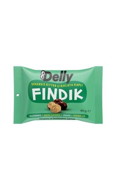 Delly Şeker İlavesiz Bitter Çikolata Kaplı Fındık 40g X 12 Adet