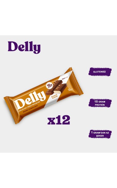 Delly Çikolata Kaplı, Yüksek Proteinli Bar, Karamel Aromalı 40g X 12 Adet