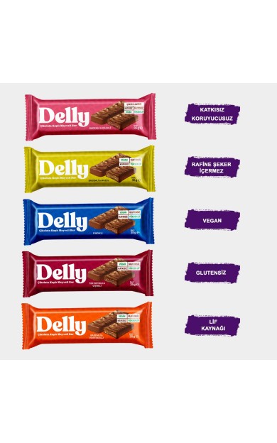 Delly Çikolata Kaplı - Vegan Meyveli Bar - Karışık Kutu 35g X 12 Adet