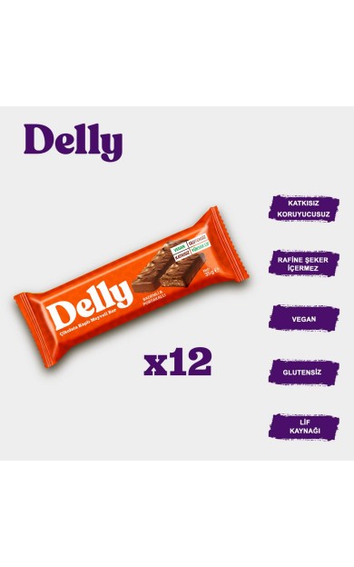 Delly Çikolata Kaplı - Bademli &amp; Portakallı Meyveli Bar 35g X 12 Adet