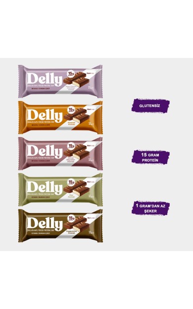 Delly Çikolata Kaplı - Yüksek Proteinli Bar - Karışık Kutu 40g X 12 Adet