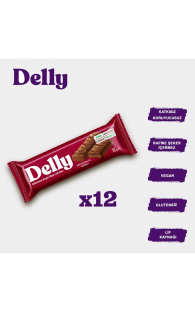 Delly Çikolata Kaplı - Yer Fıstıklı &amp; Vişneli Meyveli Bar 35g X 12 Adet