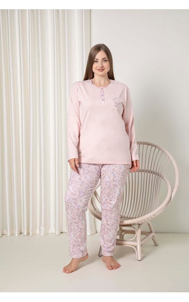 Ahengim Kadın Pijama Takımı Battal Süprem Uzunkol Büyük Gül Desenli Pamuklu W40042340 SOMON