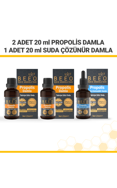 beeo 2 Adet 20 ml Propolis Damla 1 Adet 20 ml Suda Çözünür Damla