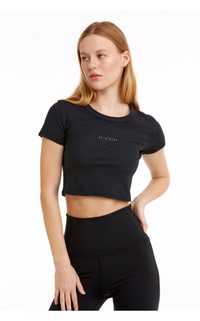 BIRDIEJAY YOUR NEW GO-TO CROPPED BABY TEE SİYAH KISA KOLLU CROP T-SHIRT