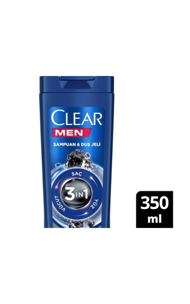 Clear Men 3 İn 1 Şampuan & Duş Jeli Arındırıcı Kömür 350 Ml