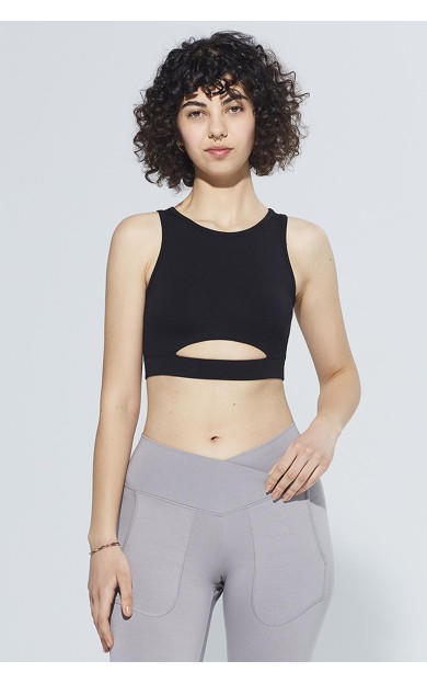 Comm-Ci Ella Halter Yaka CutOut Detaylı Organik Pamuk Örme Crop Body - siyah