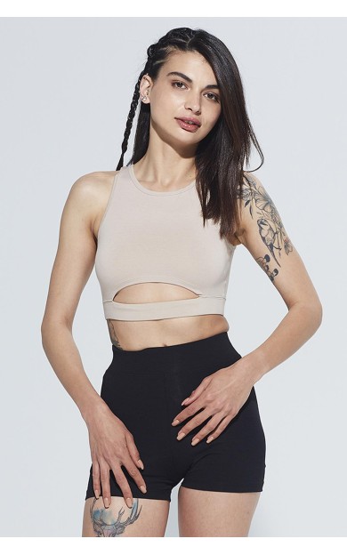 Comm-Ci Ella Halter Yaka CutOut Detaylı Organik Pamuk Örme Crop Body - nude