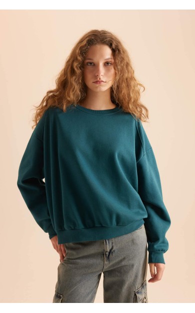 Coool Oversize Fit Geniş Kalıp Bisiklet Yaka Basic Düz Kalın Kumaş Sweatshirt