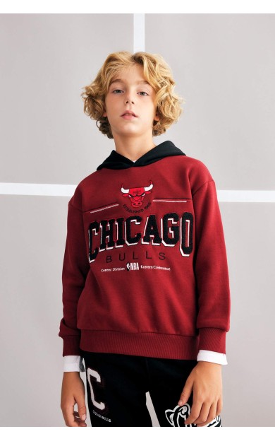 DEFACTO Erkek Çocuk NBA Chicago Bulls Oversize Fit Bisiklet Yaka Sweatshirt