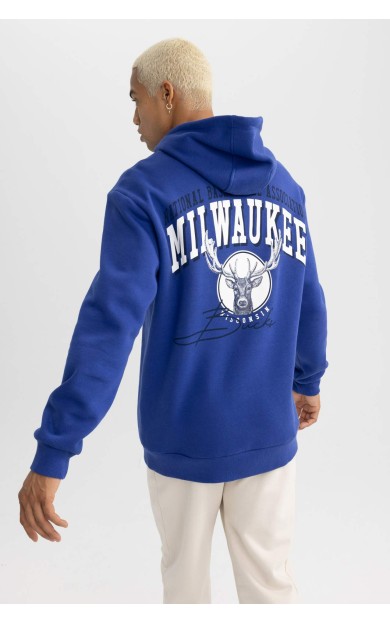 DEFACTO DeFactoFit NBA Milwaukee Bucks Standart Fit Kapüşonlu Sweatshirt