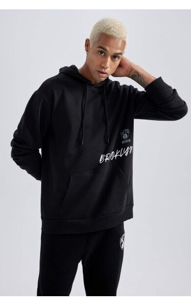 DEFACTO DeFactoFit NBA Brooklyn Nets Standart Fit Kapüşonlu Sweatshirt