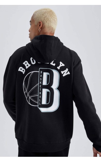 DEFACTO DeFactoFit NBA Brooklyn Nets Standart Fit Kapüşonlu Sweatshirt