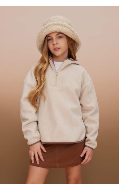 DeFactoFit Kız Çocuk Oversize Fit Kapüşonlu Pelüş Sweatshirt