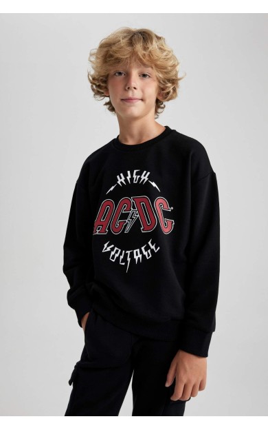 DeFactoFit Erkek Çocuk AC/DC Regular Fit Bisiklet Yaka Sweatshirt