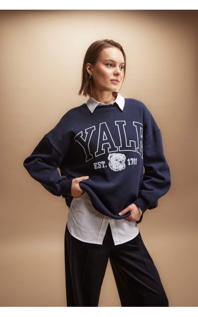 DeFactoFit Yale University Oversize Fit Bisiklet Yaka Kalın Kumaş Sweatshirt