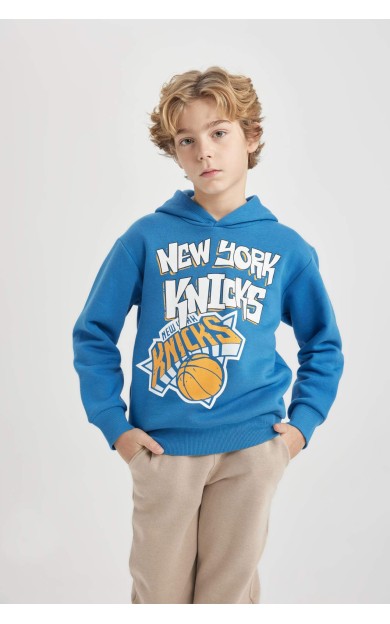 Erkek Çocuk NBA New York Knicks Kapüşonlu Kalın Sweatshirt