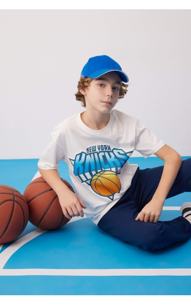 DeFactoFit Erkek Çocuk NBA New York Knicks Oversize Fit Bisiklet Yaka Kısa Kollu Tişört