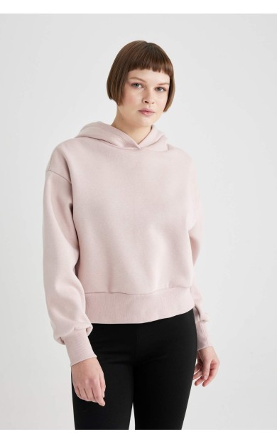 DeFactoFit Boxy Fit Kapüşonlu Kalın Sweatshirt Kumaşı Sweatshirt