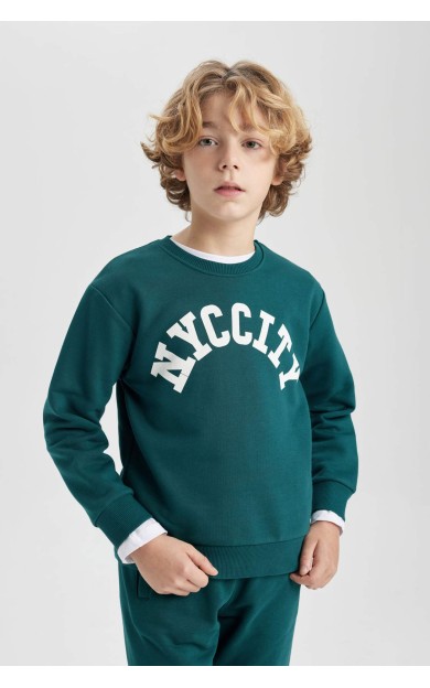 DeFactoFit Erkek Çocuk Bisiklet Yaka Sweatshirt