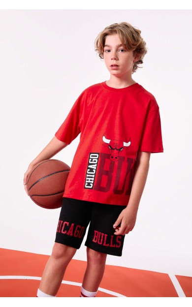 DeFactoFit Erkek Çocuk NBA Chicago Bulls Oversize Fit Bisiklet Yaka Kısa Kollu Tişört