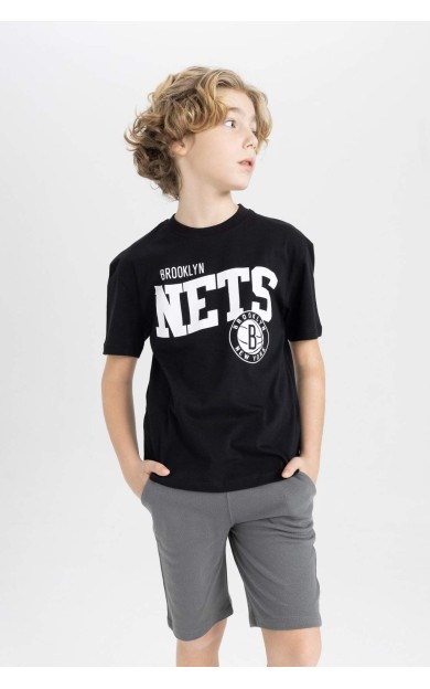 DeFactoFit Erkek Çocuk NBA Brooklyn Nets Oversize Fit Bisiklet Yaka Kısa Kollu Tişört