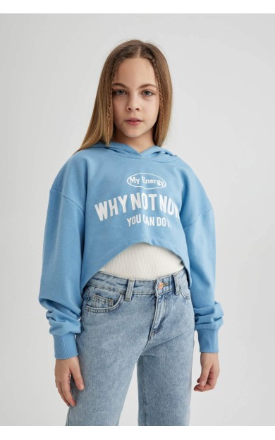 DeFactoFit Kız Çocuk Oversize Fit Kapüşonlu Sweatshirt