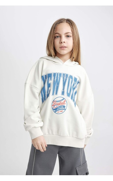 DeFactoFit Kız Çocuk Oversize Fit Kapüşonlu Sweatshirt