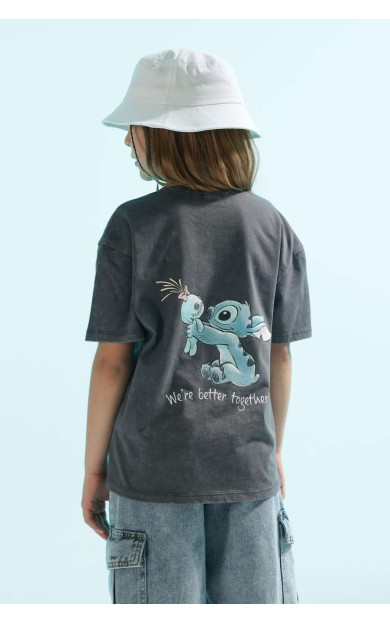 DeFactoFit Kız Çocuk Disney Lilo &amp; Stitch Oversize Fit Kısa Kollu Tişört