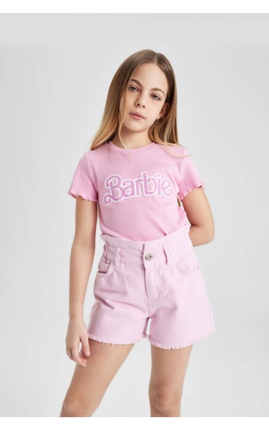 DeFactoFit Kız Çocuk Barbie Crop Kısa Kollu Tişört