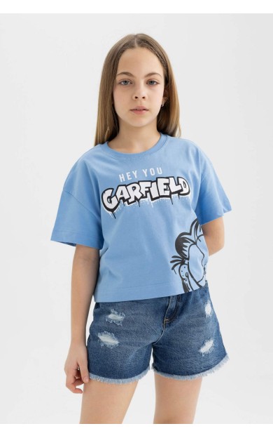 DeFactoFit Kız Çocuk Garfield Crop Kısa Kollu Tişört