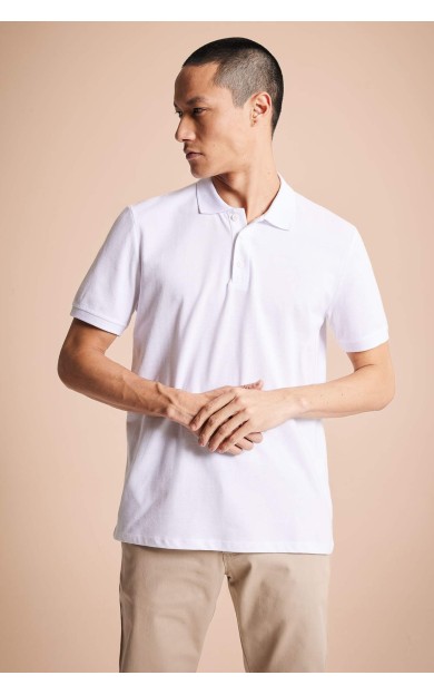 DeFactoFit Regular Fit Polo Yaka Basic Kısa Kollu Tişört Beyaz