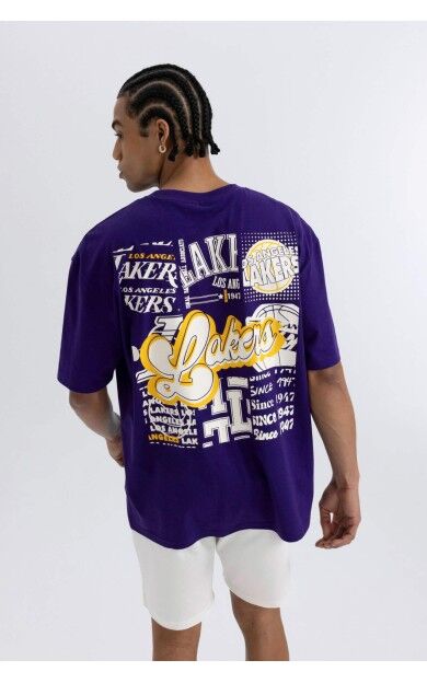 DeFactoFit NBA Los Angeles Lakers Oversize Fit Bisiklet Yaka Kısa Kollu Tişört