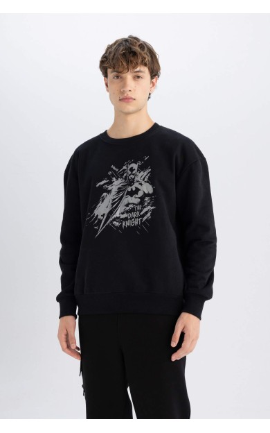 Batman Boxy Fit Bisiklet Yaka Baskılı Kalın Kumaş Sweatshirt