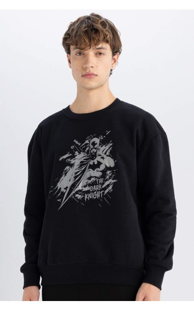 Batman Boxy Fit Bisiklet Yaka Baskılı Kalın Kumaş Sweatshirt