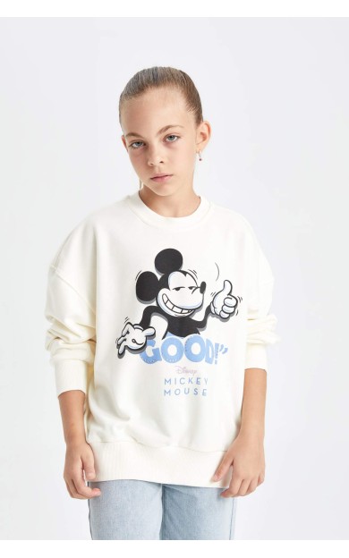 DeFactoFit Kız Çocuk Disney Mickey &amp; Minnie Oversize Fit Bisiklet Yaka Sweatshirt