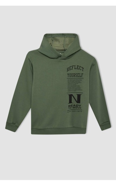 DeFactoFit Erkek Çocuk Baskılı Kapüşonlu Sweatshirt