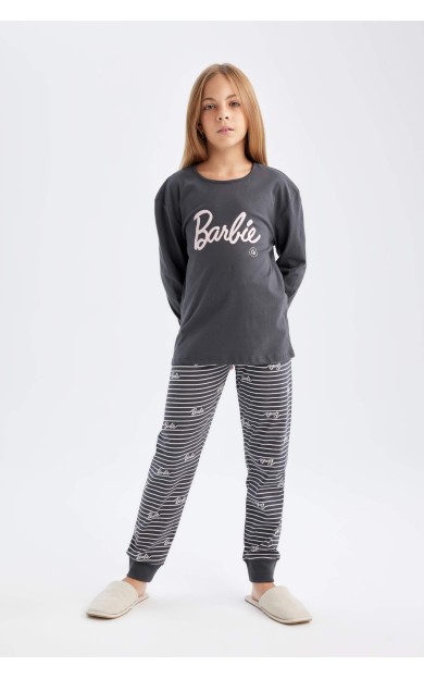 Kız Çocuk Barbie Uzun Kollu Pijama Takımı