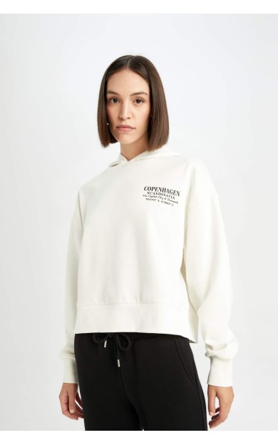 Boxy Fit Kapüşonlu Baskılı Sweatshirt