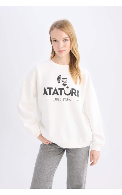 29 Ekim Cumhuriyet Bayramı Oversize Geniş Kalıp Bisiklet Yaka Atatürk Baskılı Sweatshirt