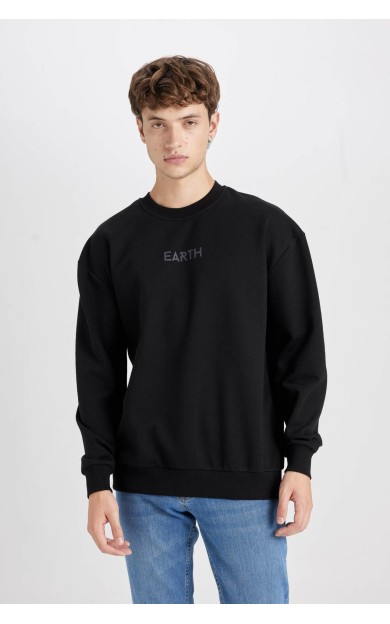 Boxy Fit Bisiklet Yaka Baskılı Sweatshirt